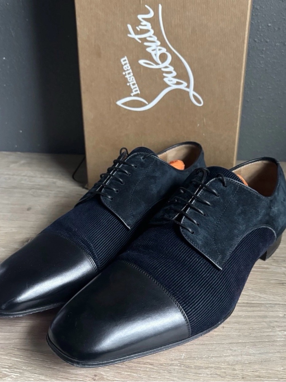 Christian Louboutin Greggo leather-trimmed Oxford shoes Sz 44.5 Navy